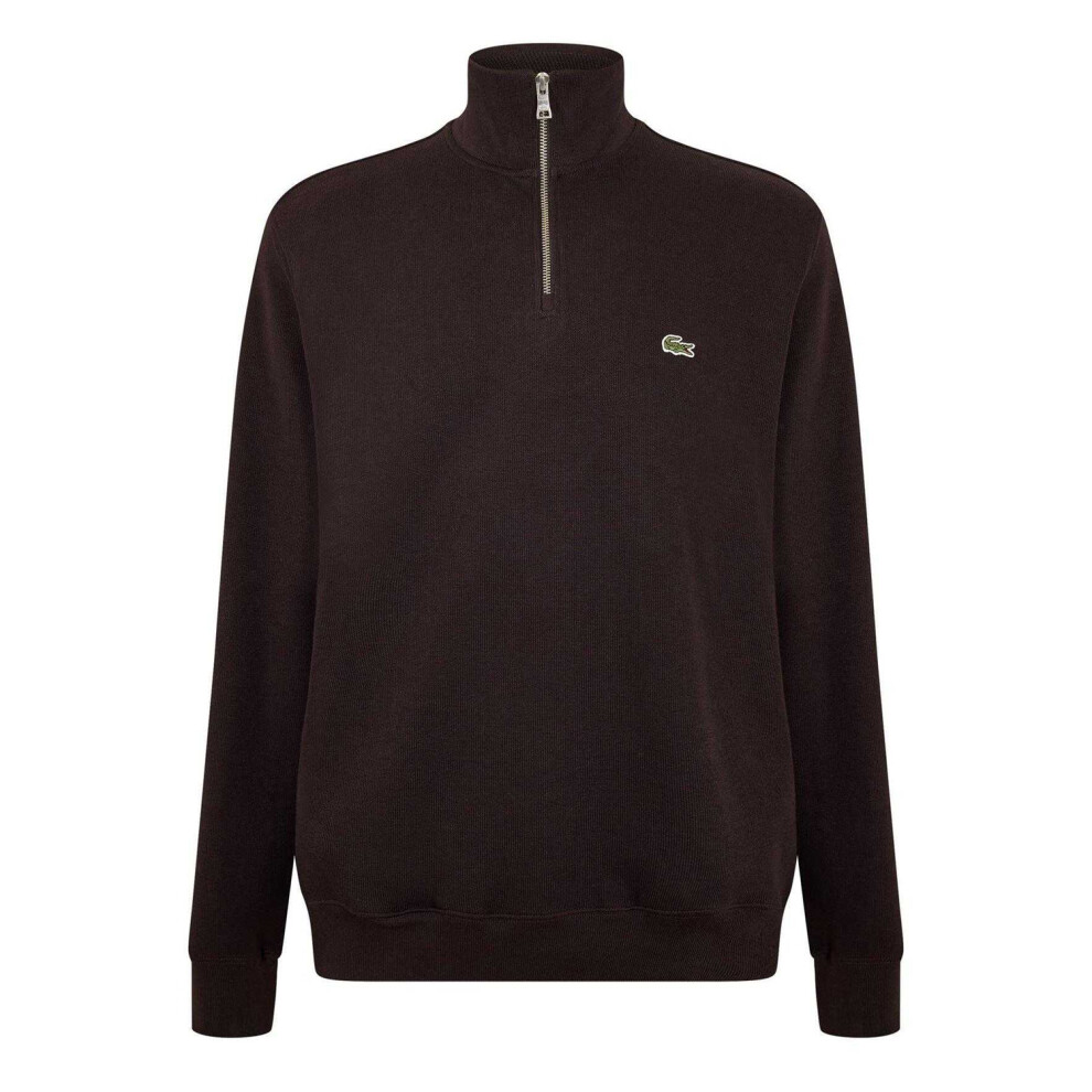 Lacoste (M, ) Mens Cotton Blend Quarter Zip Sweatshirt Brown