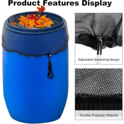 2 Pcs Rain Tank Net, Rain Barrel Protection Net with Drawstring, Adjustable Protective Net 2