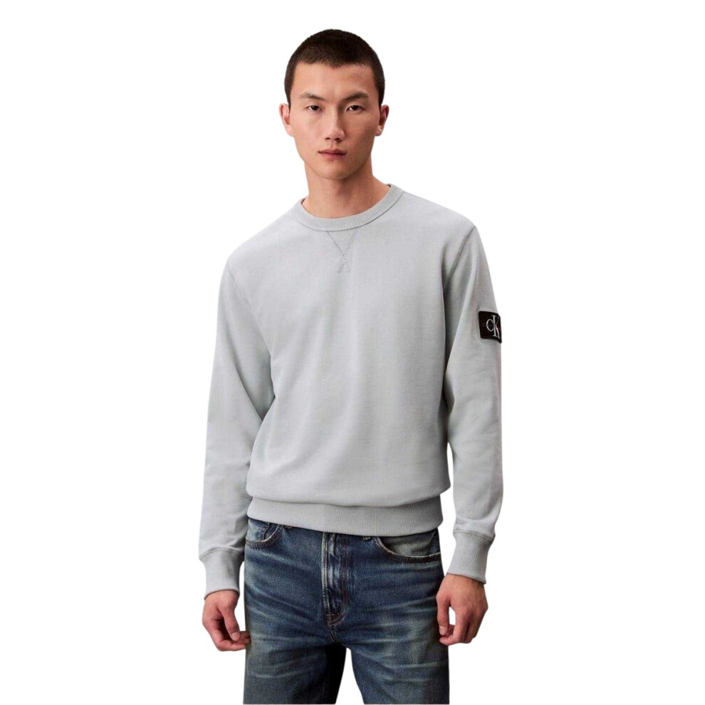 Calvin Klein (Xl, Overcast ) Mens Badge Crew Neck Sweatshirt Grey