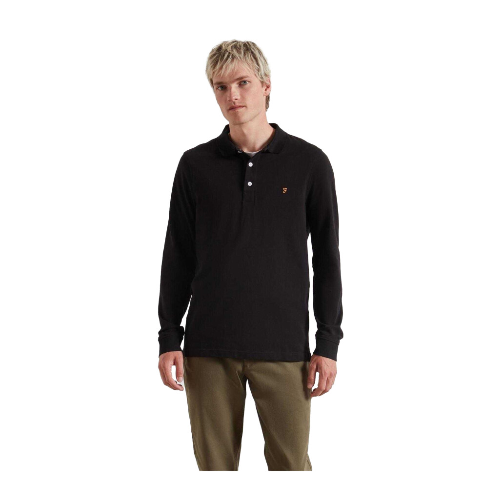 Farah (Xl, ) Mens Cotton Blend Long-Sleeved Polo Shirt Black