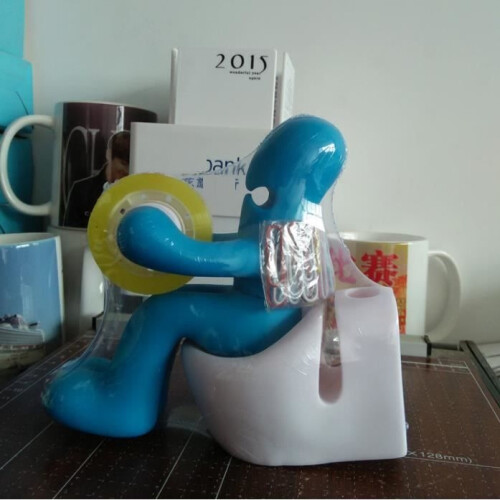 Tape Dispenser - Fun - Blue - Includes: Tape, Paper Clips, Pen - Practical and Funny 2