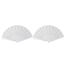 2X Eventail Pliable A Main Tissu en Plastique pour Dames Hommes Blanc