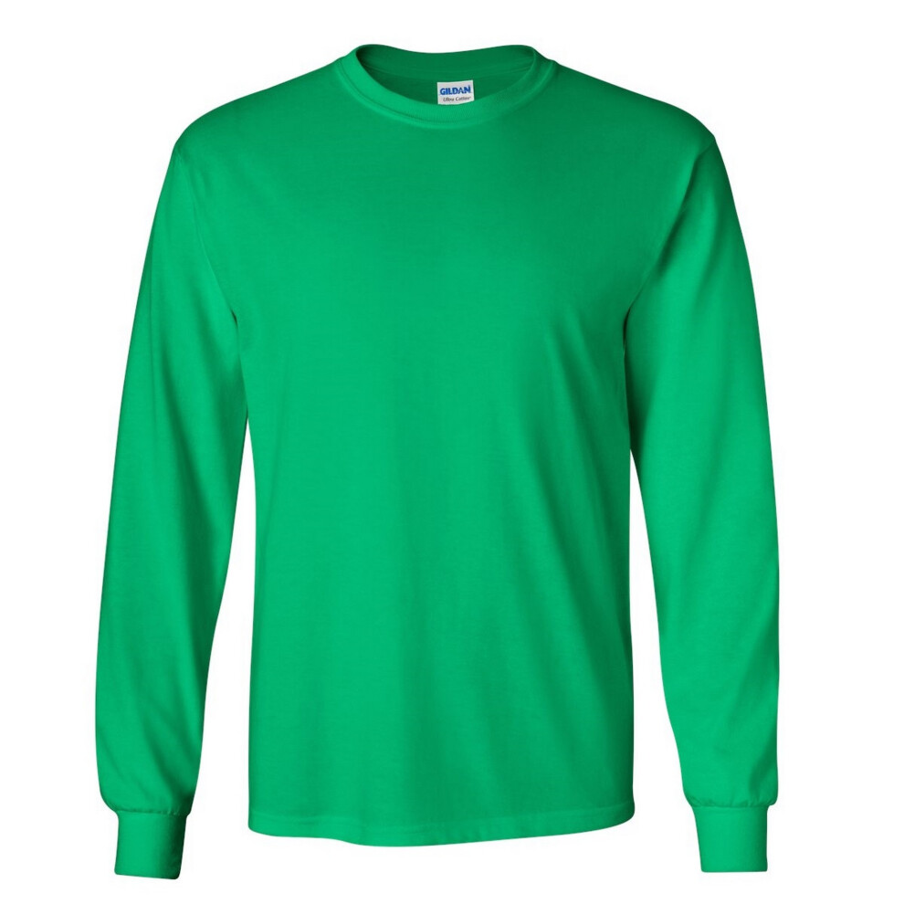 Gildan (3Xl, Irish ) Mens Plain Crew Neck Ultra Cotton Long Sleeve T-Shirt Green