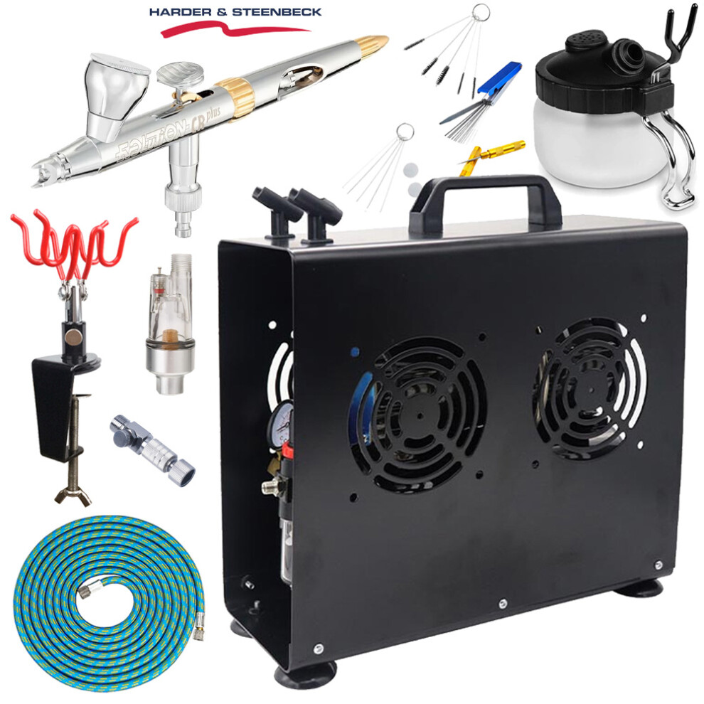Harder & Steenbeck Evolution Solo 0.28Mm Airbrush Premium Compressor Bundle Kit 5061031133384