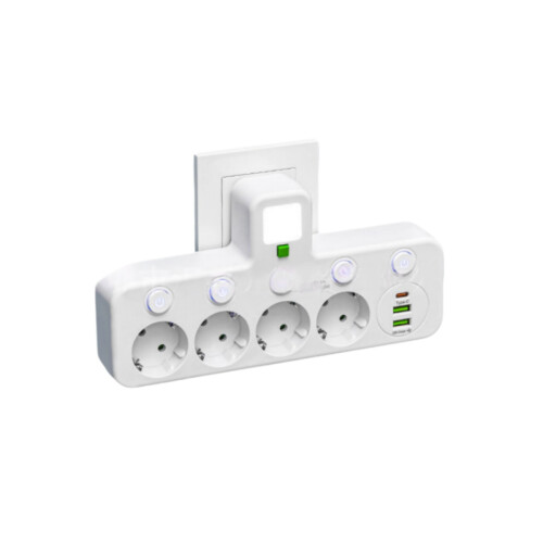 Πρίζα EU 4 υποδοχές με θύρες USB Type-C, λευκό, χωρίς καλώδιο επέκτασης