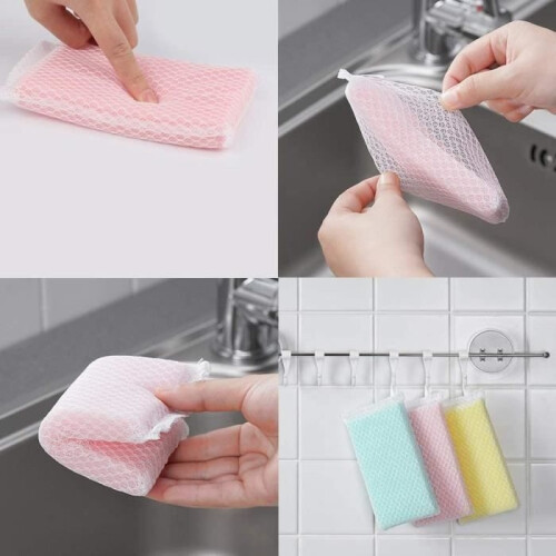 Double Action Microfiber Scouring Sponge, Scratch-Resistant, Double-Sided, Antibacterial, Easy-Drying, for Dishes 2