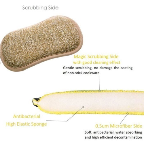 Antibacterial microfiber kitchen scouring pads, double-sided sponges, pack of 5 random colors 2