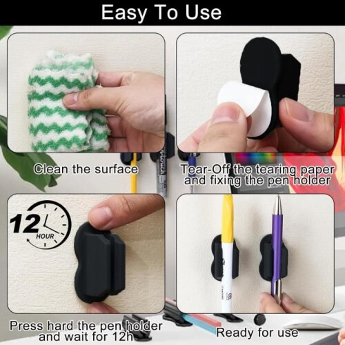 Pen Holder - 4 pieces - Adhesive Silicone - Black - Durable and Robust 1