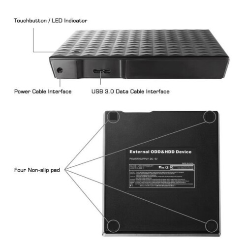 External DVD Burner - Windows & Mac Compatible - USB 3.0 - Black - Supports DVD/CD-RW 2