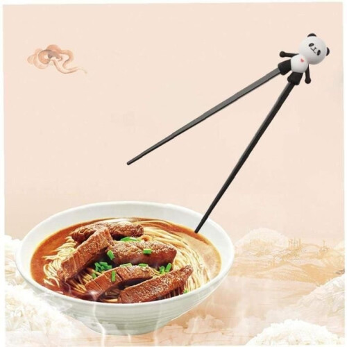 Chopsticks, 1 pair Cute Plastic Chic Panda Chopsticks with Silicone Training Aid Connector 1