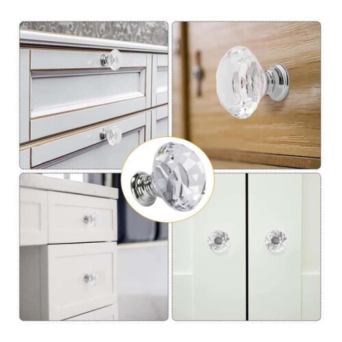 16PCS Crystal Furniture Knobs, Cabinet Door Knobs, Drawer Knobs, Clear Crystal Glass Diamond 2