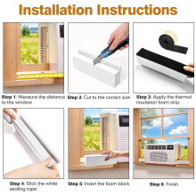 2PCS Insulation AC Side Foam Panels for U-Shaped Window Air Conditioners, Includes Sealing Tape and Foam Strips