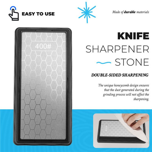Double-Sided Diamond Sharpening Stone,Whetstone Honeycomb Surface Plate with Non-Slip Base(400/1000 Grit) 1