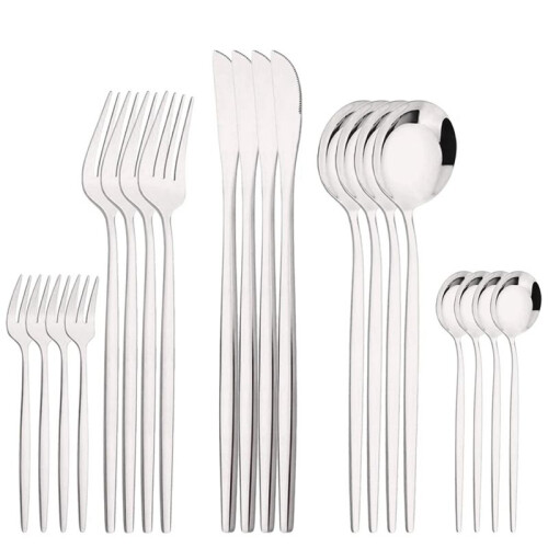 20Pcs Silver Dinnerware Set Stainless Steel Dinner Steak Knife Fruit Fork Spoon Cutlery Set Kitchen Tableware Silverware