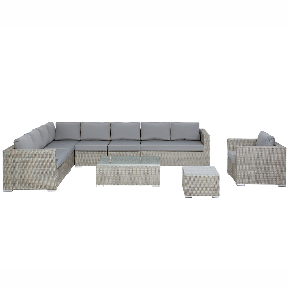 Beliani Garden Lounge Set With Table 8 Seater Xxl Right Hand Modular Pe Rattan Grey