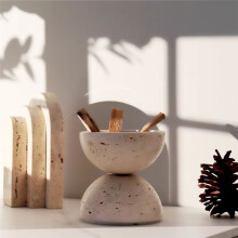 Beige Travertine Sphere Incense Burner Natural Marble Stone Home Decoration, Religious Round Ornament B