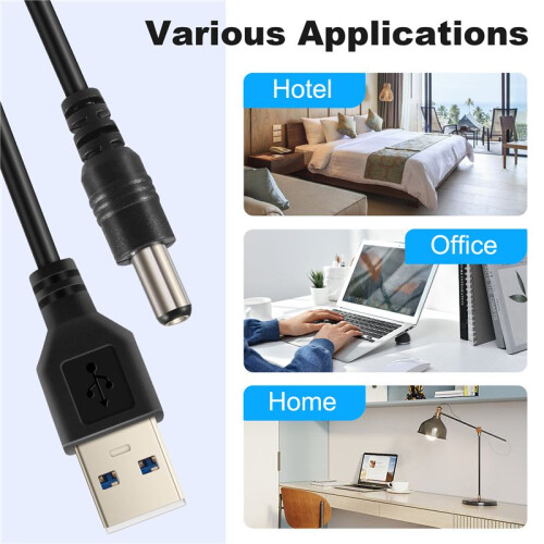 USB Cable 5.5mm / 2.1mm 5V   Jack Power Cable (Black, 102CM) 1