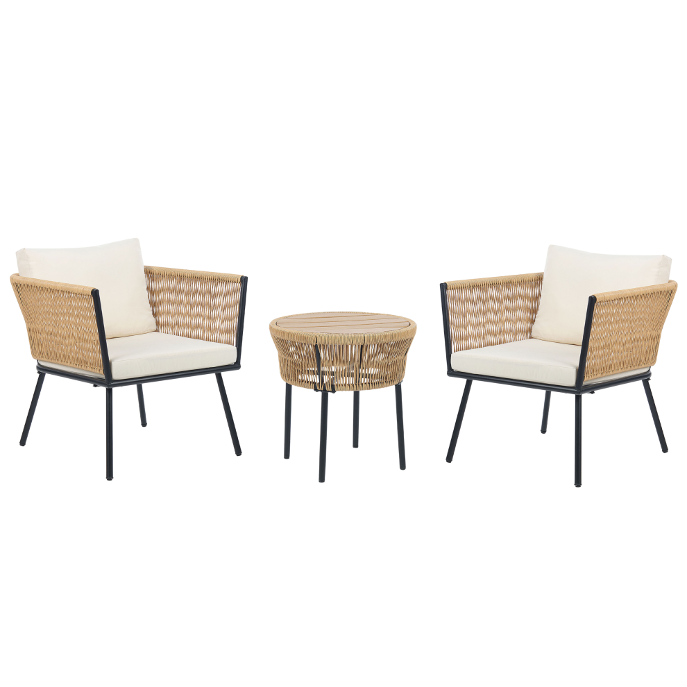 Beliani Bistro Set With Cushions Gargano Pe Rattan Natural