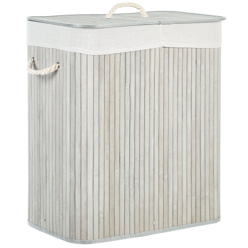 Beliani Laundry Basket KANDY Bamboo Light Grey 100 L