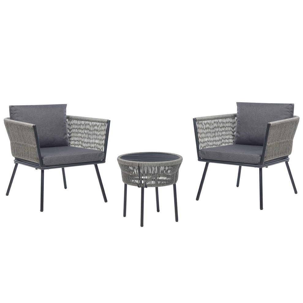 Beliani Bistro Set With Cushions Gargano Pe Rattan Grey