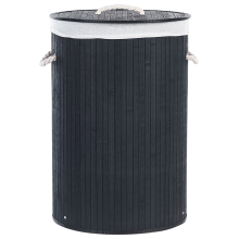Laundry Basket SANNAR Bamboo Black 75 L