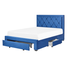 Bed with Storage Drawers LIEVIN Velvet Navy Blue 140 x 200 cm (EU Double)