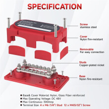 48V Heavy Duty Busbar Power Distribution Terminal Block Electric Bus Bar with M6 Terminal Studs for Car Boat
