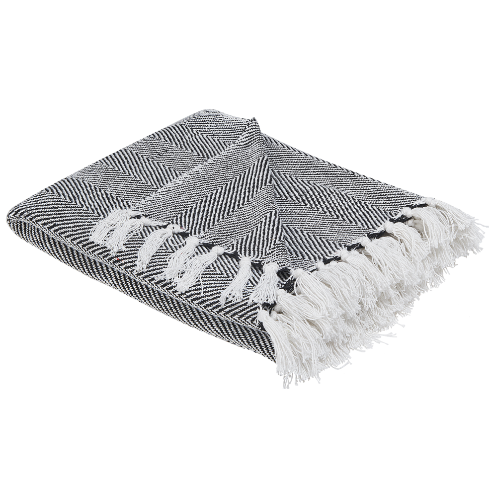 Beliani Blanket Tangier Cotton 130 X 160 Cm Black