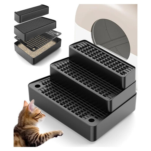 Adjustable 3 Steps Litter Box Ramp with Filter Function,Detachable Litter Trapper,Easy Clean Cat Litter Stair 2
