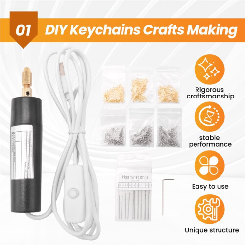 Electric Resin Drill Set,Including Eye Screws,Twist Drill Bits Tools,Electric  Drill for DIY Keychains Crafts Making 1