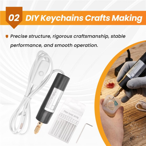 Electric Resin Drill Set,Including Eye Screws,Twist Drill Bits Tools,Electric  Drill for DIY Keychains Crafts Making 2