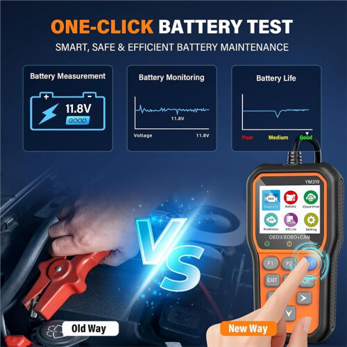 YM319 OBD2 Scanner Diagnostic Tool with Battery Tester, Live Data, Cloud Printing & DTC Lookup 2