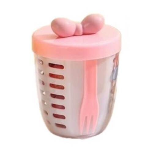 Double Wall Salad Cup Portable Leak Proof Oat Container with Fork Handle Drain Fruit Cup Cute Breakfast Cup