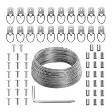 Picture Hanging Kit, 100 Feet Braided Hanging Wire, 20x D Ring Picture Hangers and 20x Crimping Loop Sleeve