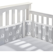 Andningsbart Nätfoder för Spjälsängar i Full Storlek, Klassisk 3 mm Mesh, Fridfulla Elefanter, Sommar 3D-Andningsbar Sängkant.