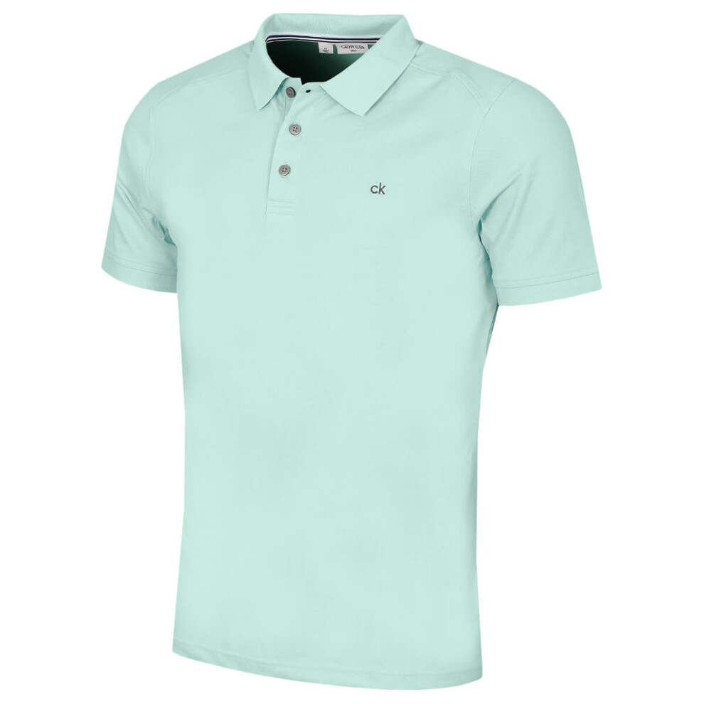 Calvin Klein (Xxxxxl, Aqua) Mens 2026 Campus 3 Button Ribbed Collar Golf Polo Shirt Blue