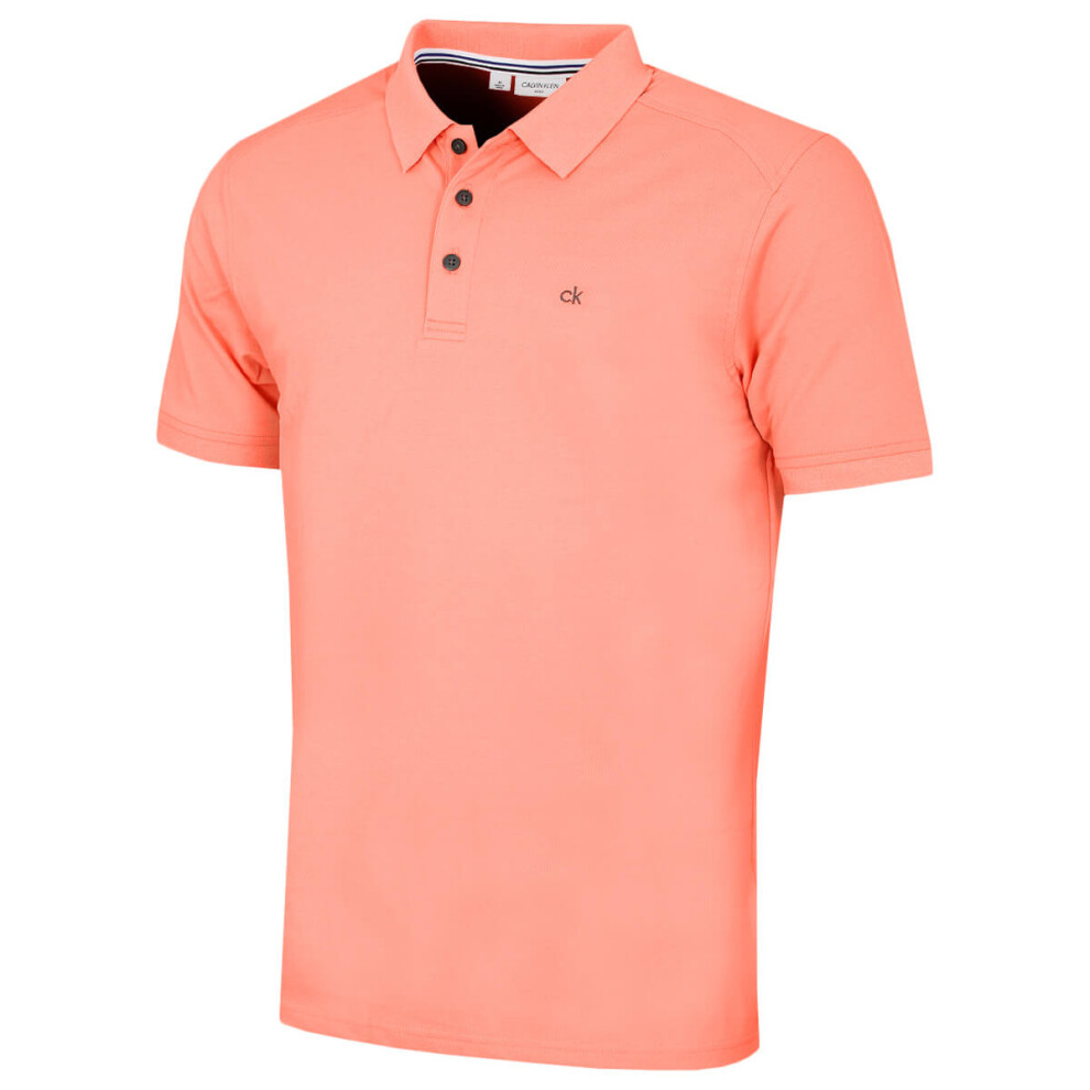 Calvin Klein (Xxl, Papaya) Mens 2026 Campus 3 Button Ribbed Collar Golf Polo Shirt Not,Specified