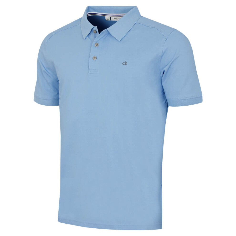 Calvin Klein (Xxxxxl, Sky) Mens 2026 Campus 3 Button Ribbed Collar Golf Polo Shirt