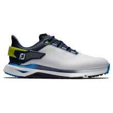 (UK 7, White/Navy/Blue) FootJoy Mens Pro SLX Leather Waterproof Spikeless Performance Golf Shoes