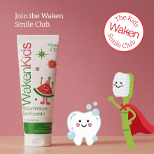 Waken Kids Toothpaste, Watermelon Fluoride Tooth Paste, SLS Free, Mint-Free, Gentle Flavoured Toothpaste for Children 3–12, Low-Foaming & Vegan-Frie