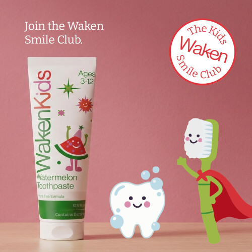 Waken Kids Toothpaste, Watermelon Fluoride Tooth Paste, SLS Free,