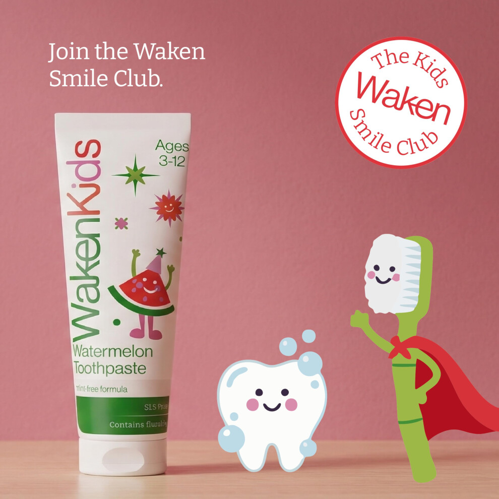 Waken Kids Toothpaste, Watermelon Fluoride Tooth Paste, Sls Free, Mint-Free, Gentle Flavoured Toothpaste For Children 3Â12, Low-Foaming & Vegan-Frie