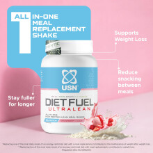 USN Diet Fuel Ultralean Meal Replacement Shake | Strawberry | 1kg with 18 Servings | High Protein, Low Calorie Shake | Calorie-Controlled Diet Suppor