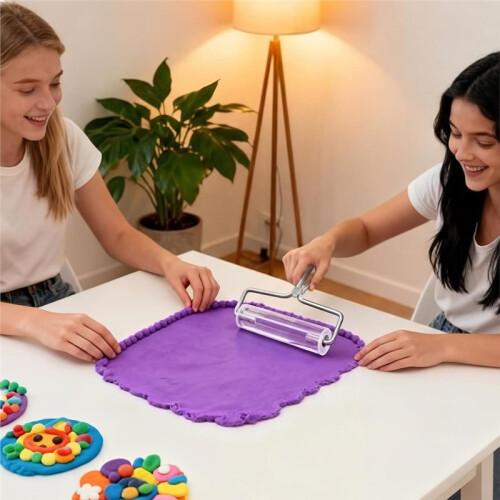 Conjunto de 2 Rolos para Argila Acrílica de 4 e 6 Polegadas com Cabo de Aço para Impressão Artesanal DIY 2