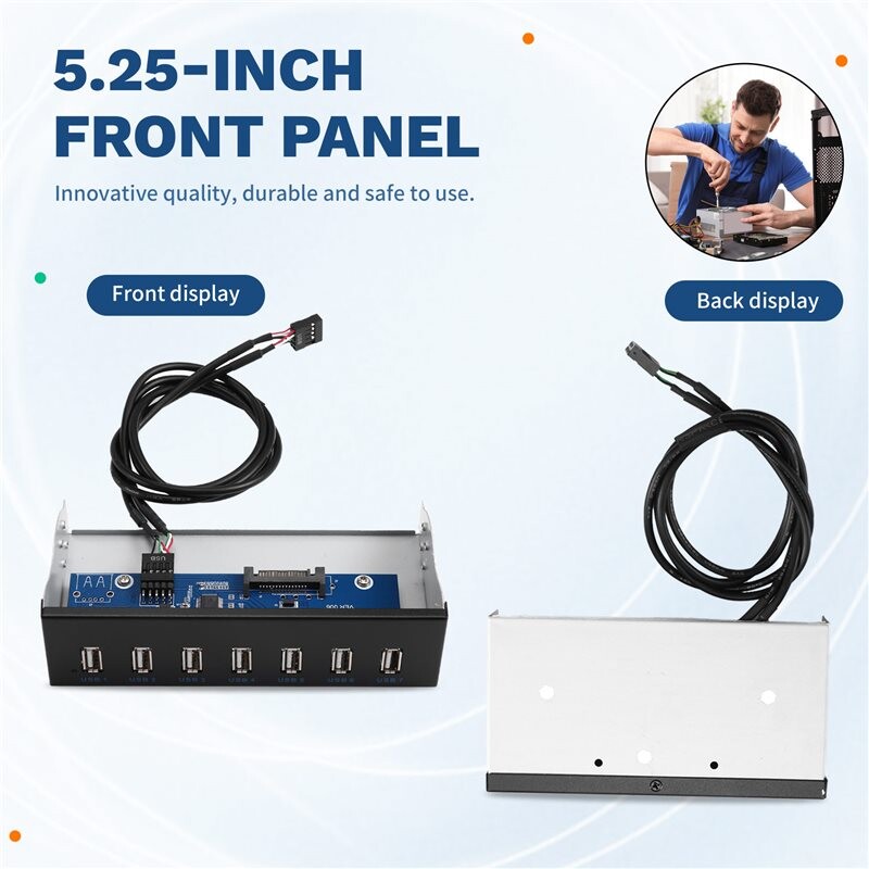 7-Port USB 2.0 Hub 5.25-Inch Front Panel Optical Drive Bracket PC Case ...