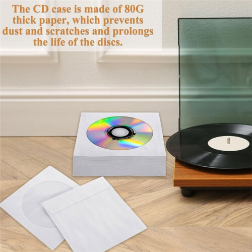 200 Unidades de Capas de Papel Branco para CD, Capas para DVD, Envelopes com Janela e Aba 1
