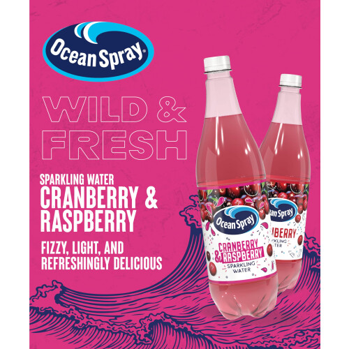 Ocean Spray Pink Cranberry & Raspberry Sparkling Water - 1l 2
