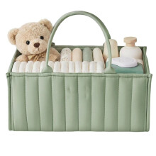 Quilted Diaper Caddy Organizer - Premium Puffer Style Nursery Storage Bins - Water-Resistant & Wipeable Changing Green