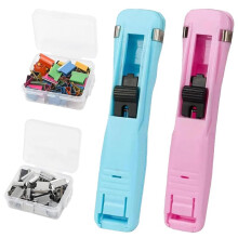 Portable Binder Clip Stapler,100 Reusable Clips,Handheld Paper Clam Clip Dispenser for Desktop Document Home School Desk