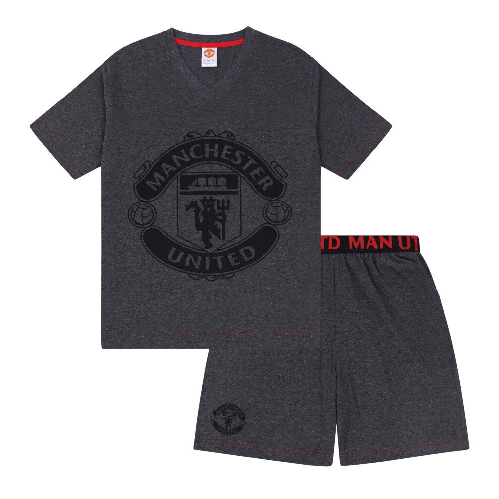 Manchester United Official Mens Loungewear Short Pyjamas Crest Xl Grey